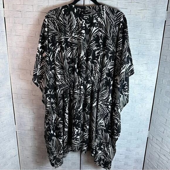 Lane Bryant Tunic Womens Vneck black white Beaded Trim Kimono kaftan plus size - Picture 3 of 7